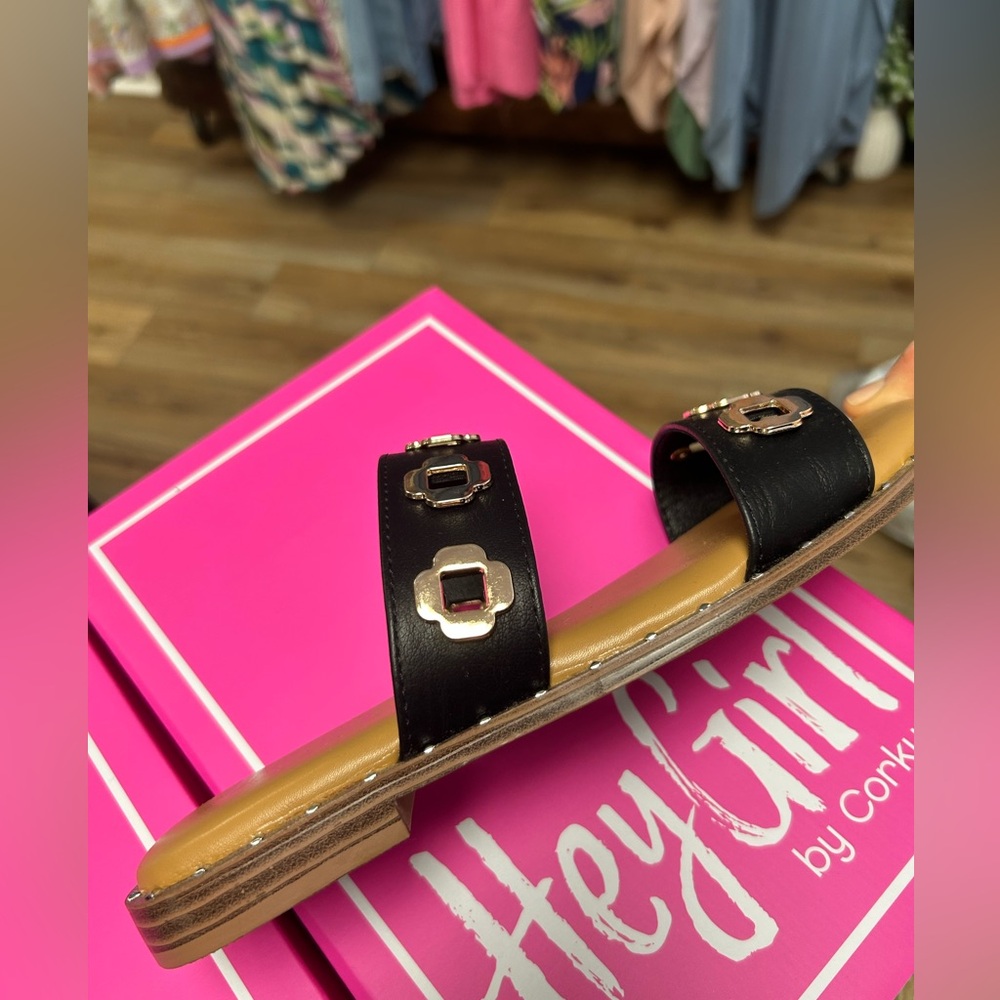 Corkys Black Sandals with Gold Accents- NWT - Picture 3 of 3